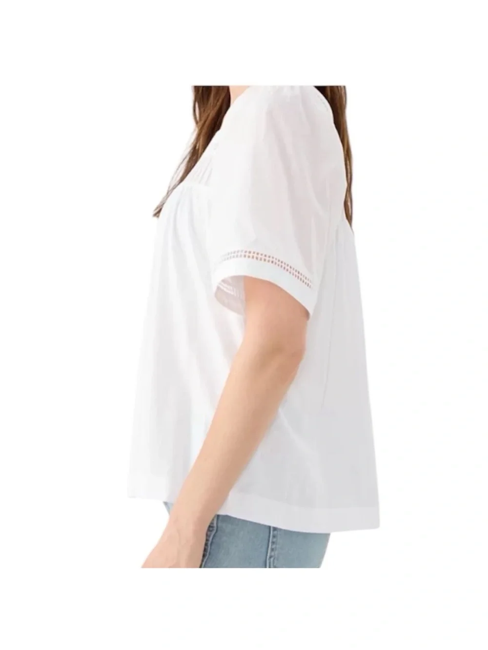Banana Republic White Square-Neck Cotton Eyelet Trim Embroidered Blouse Medium